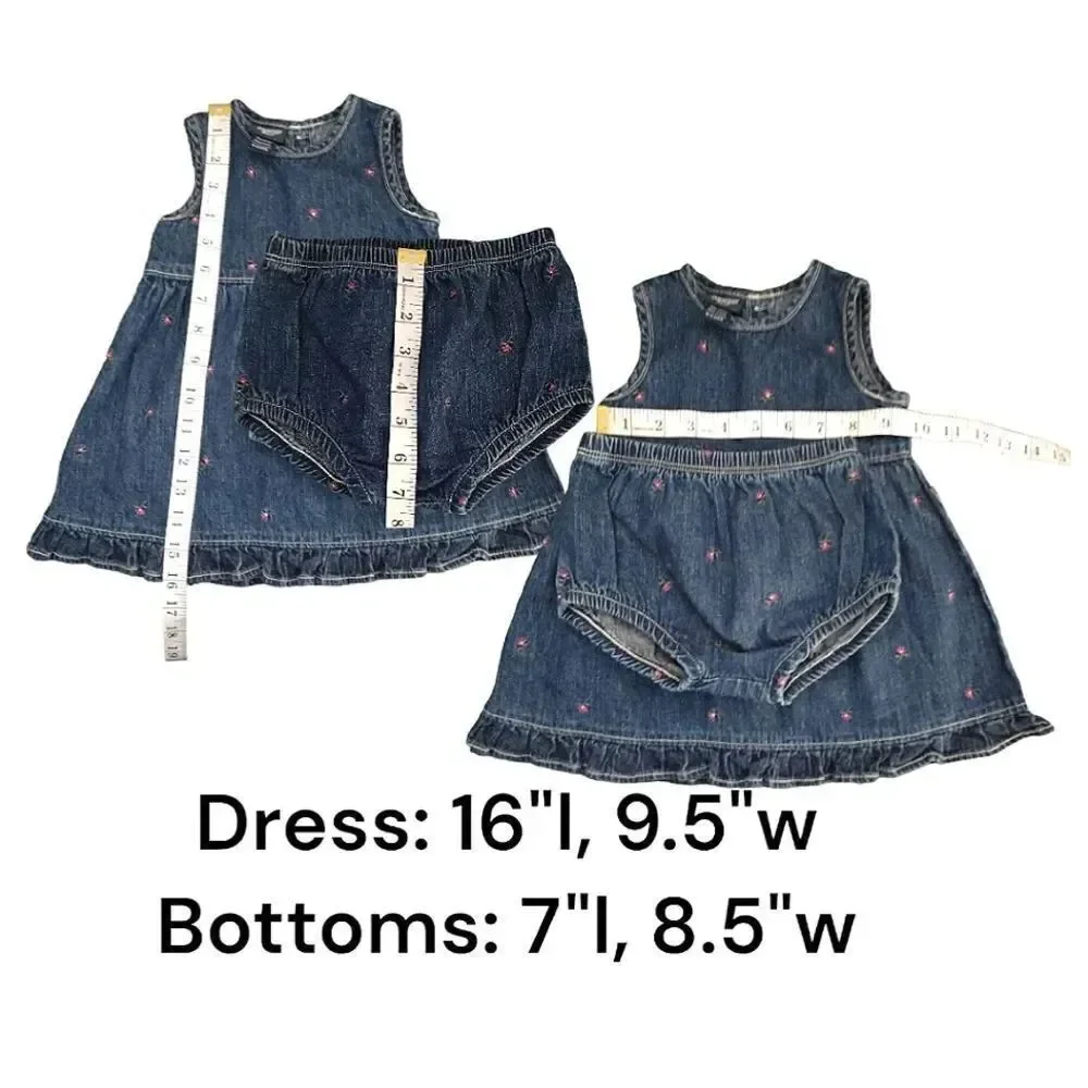 VTG OshKosh 2 Piece Floral Denim‎ Jean Jumper Dress Girl's 6-9mos